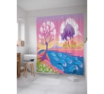 Штора (занавеска) для ванной JoyArty "Волнистая река" из сатена, 180х200 см с крючками, sc_14971