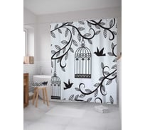 Штора (занавеска) для ванной JoyArty "Птицы гости" из сатена, 180х200 см с крючками, sc_14281