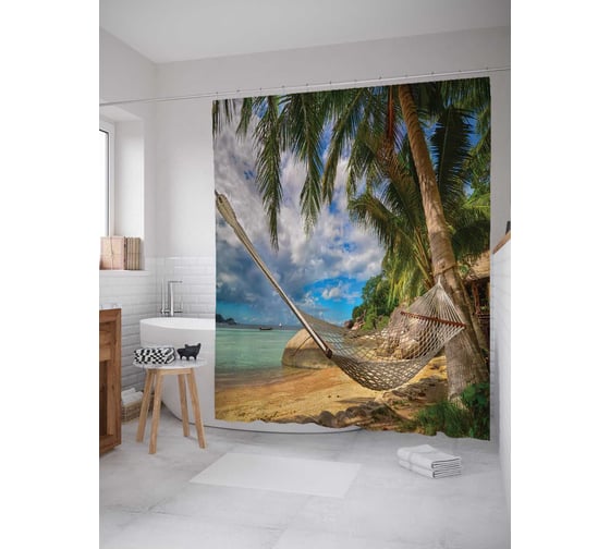 Штора (занавеска) для ванной JoyArty "На теплом песке" из сатена, 180х200 см с крючками, sc_1272 1