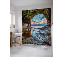 Штора (занавеска) для ванной JoyArty "Горное окно" из сатена, 180х200 см с крючками, sc_14733