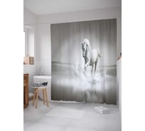 Штора (занавеска) для ванной JoyArty "Конь на воде" из сатена, 180х200 см с крючками, sc_16161
