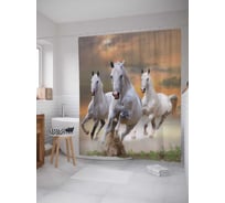 Штора (занавеска) для ванной JoyArty "Бегущие лошади" из сатена, 180х200 см с крючками, sc_16160