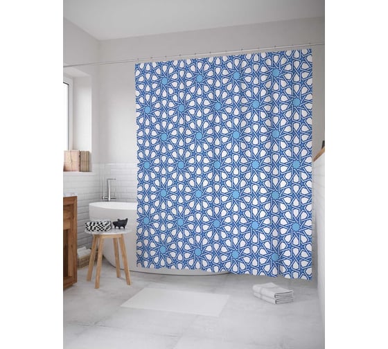 Штора (занавеска) для ванной JoyArty "Цветочные элементы" из сатена, 180х200 см с крючками, sc_15402 1