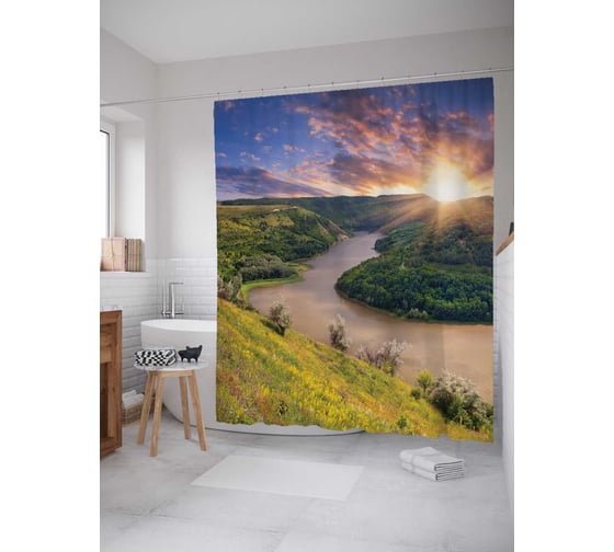 Штора (занавеска) для ванной JoyArty "Потерянный рай" из сатена, 180х200 см с крючками, sc_16194 1