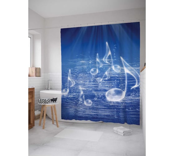 Штора (занавеска) для ванной JoyArty "Музыкальные пузыри" из сатена, 180х200 см с крючками, sc_16470 1