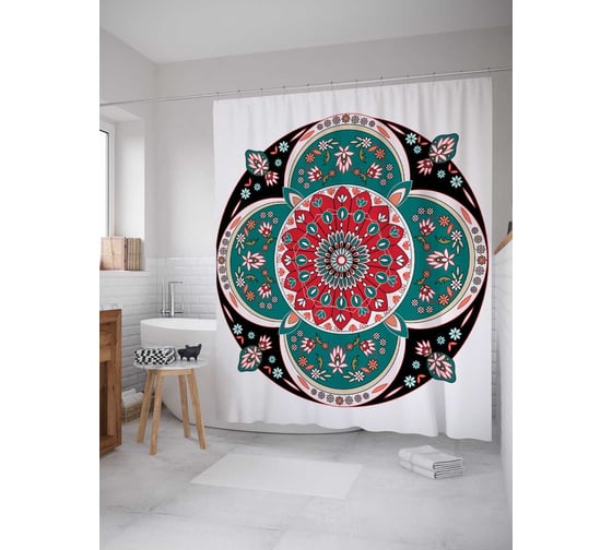 Штора (занавеска) для ванной JoyArty "Цветочные узоры" из сатена, 180х200 см с крючками, sc_15410 1