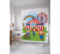 Штора (занавеска) для ванной JoyArty "Клоуны развлекаются" из сатена, 180х200 см с крючками, sc_15467