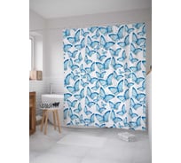 Штора (занавеска) для ванной JoyArty "Узор с бабочками" из сатена, 180х200 см с крючками, sc_15908