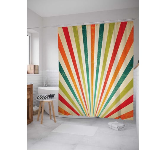 Штора (занавеска) для ванной JoyArty "Яркие полосы" из сатена, 180х200 см с крючками, sc_13184 1