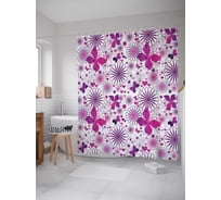 Штора (занавеска) для ванной JoyArty "Бабочки любят цветы" из сатена, 180х200 см с крючками, sc_15886