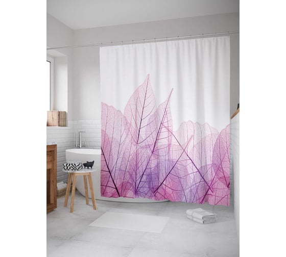 Штора (занавеска) для ванной JoyArty "Лиственный узор" из сатена, 180х200 см с крючками, sc_13293 1