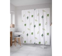 Штора (занавеска) для ванной JoyArty "Лиственный узор" из сатена, 180х200 см с крючками, sc_13299