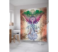 Штора (занавеска) для ванной JoyArty "Ловцы снов на перьевом каскаде" из сатена, 180х200 см с крючками, sc_1273