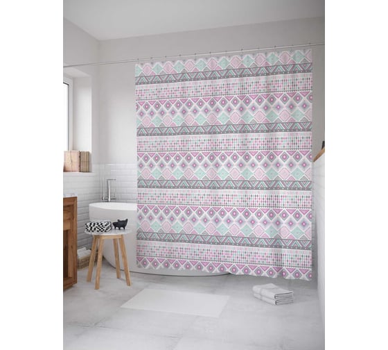 Штора (занавеска) для ванной JoyArty "Полосатые повторы" из сатена, 180х200 см с крючками, sc_29564 1