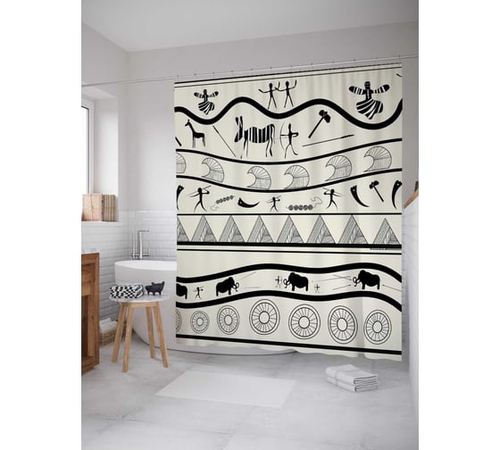 Штора (занавеска) для ванной JoyArty "Африканские караваны" из сатена, 180х200 см с крючками, sc_16826 1