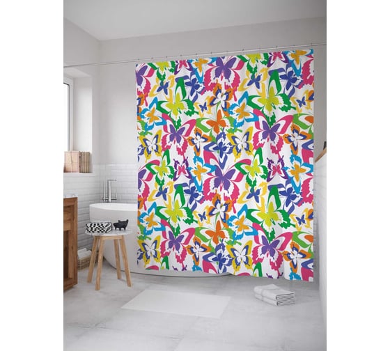 Штора (занавеска) для ванной JoyArty "Движение Жизни Искусства" из сатена, 180х200 см с крючками, sc_15898 1