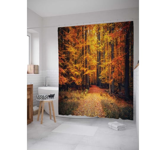 Штора (занавеска) для ванной JoyArty "Дорога в лесную гущу" из сатена, 180х200 см с крючками, sc_15757 1