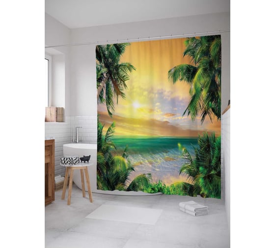 Штора (занавеска) для ванной JoyArty "Приятный вечер" из сатена, 180х200 см с крючками, sc_12877 1