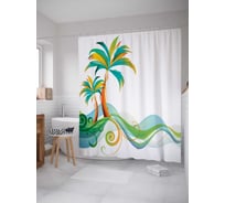 Штора (занавеска) для ванной JoyArty "Тропическая сказка" из сатена, 180х200 см с крючками, sc_2956