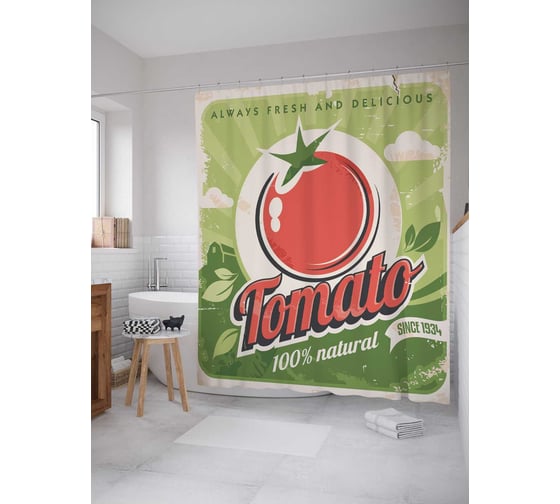 Штора (занавеска) для ванной JoyArty "Свежий помидор" из сатена, 180х200 см с крючками, sc_13166 1
