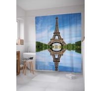 Штора (занавеска) для ванной JoyArty "Голубое небо над парижем" из сатена, 180х200 см с крючками, sc_11308