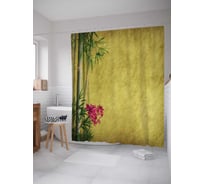 Штора (занавеска) для ванной JoyArty "Цветение под бамбуком" из сатена, 180х200 см с крючками, sc_15769