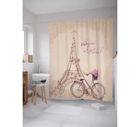 Штора (занавеска) для ванной JoyArty "В Париж на велосипеде" из сатена, 180х200 см с крючками, sc_2959