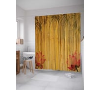 Штора (занавеска) для ванной JoyArty "Бамбуковое заграждение с цветами" из сатена, 180х200 см с крючками, sc_15765