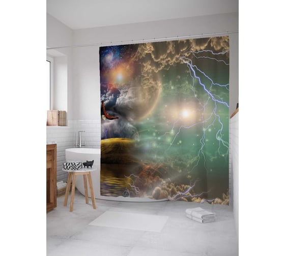 Штора (занавеска) для ванной JoyArty "Непредсказуемая погода" из сатена, 180х200 см с крючками, sc_15820 1