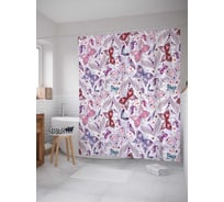 Штора (занавеска) для ванной JoyArty "У бабочек праздник" из сатена, 180х200 см с крючками, sc_15880