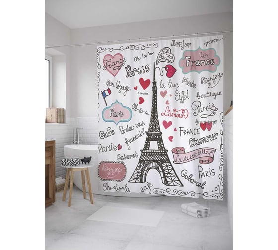 Штора (занавеска) для ванной JoyArty "Гламурный Париж" из сатена, 180х200 см с крючками, sc_11324 1