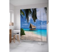 Штора (занавеска) для ванной JoyArty "Домик на пляже" из сатена, 180х200 см с крючками, sc_12486