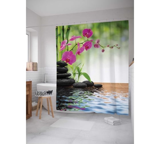 Штора (занавеска) для ванной JoyArty "Плавающие камни" из сатена, 180х200 см с крючками, sc_12508 1