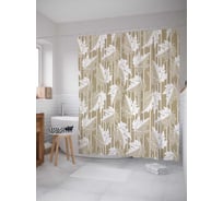 Штора (занавеска) для ванной JoyArty "Лиственный замысел" из сатена, 180х200 см с крючками, sc_29449
