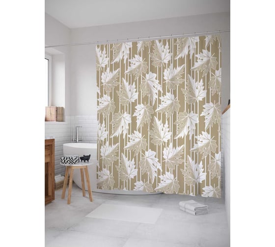 Штора (занавеска) для ванной JoyArty "Лиственный замысел" из сатена, 180х200 см с крючками, sc_29449 1