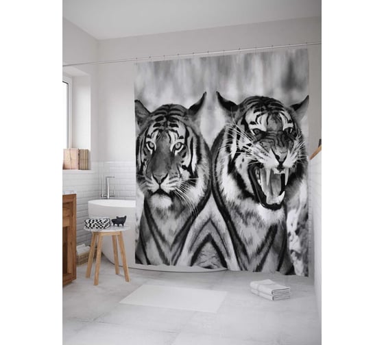 Штора (занавеска) для ванной JoyArty "Разница характеров" из сатена, 180х200 см с крючками, sc_12727 1