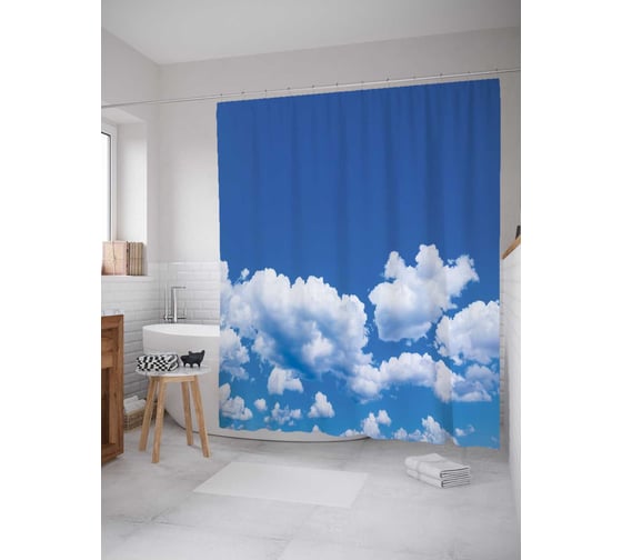 Штора (занавеска) для ванной JoyArty "Быстрые облака" из сатена, 180х200 см с крючками, sc_13024 1