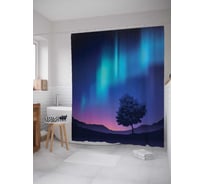 Штора (занавеска) для ванной JoyArty "Северное сияние в небе" из сатена, 180х200 см с крючками, sc_15819