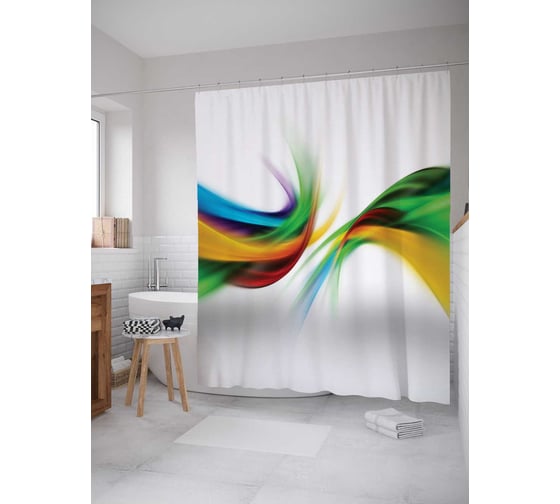 Штора (занавеска) для ванной JoyArty "Столкновение волн" из сатена, 180х200 см с крючками, sc_12472 1