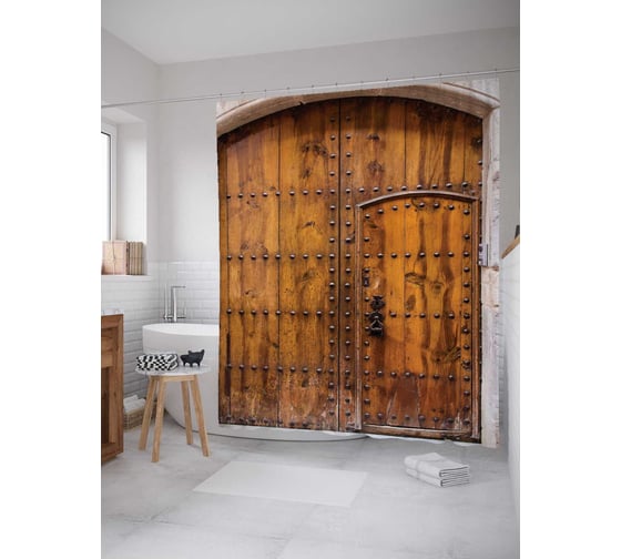 Штора (занавеска) для ванной JoyArty "Функциональные врата" из сатена, 180х200 см с крючками, sc_11655 1