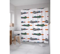 Штора (занавеска) для ванной JoyArty "Парад истребителей" из сатена, 180х200 см с крючками, sc_15630