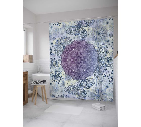 Штора (занавеска) для ванной JoyArty "Цветочная фантазия" из сатена, 180х200 см с крючками, sc_11276 1