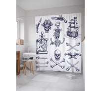 Штора (занавеска) для ванной JoyArty "Пиратская территория" из сатена, 180х200 см с крючками, sc_12559