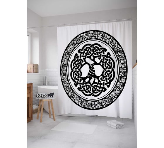 Штора (занавеска) для ванной JoyArty "Этнический орнамент" из сатена, 180х200 см с крючками, sc_16902 1