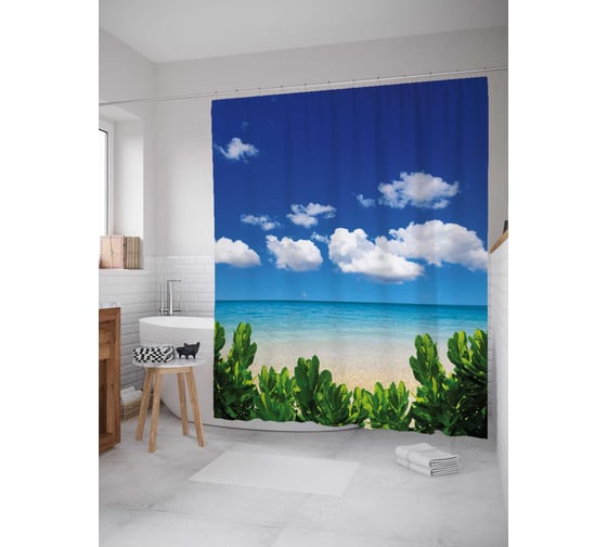 Штора (занавеска) для ванной JoyArty "Морское настроение" из сатена, 180х200 см с крючками, sc_12477 1