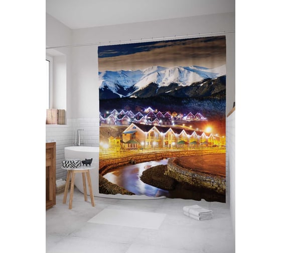 Штора (занавеска) для ванной JoyArty "Праздничный город" из сатена, 180х200 см sc_378745 1