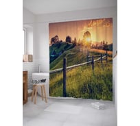 Штора (занавеска) для ванной JoyArty "Холмовая ограда" из сатена, 180х200 см с крючками, sc_10895