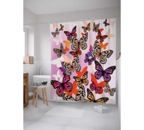 Штора (занавеска) для ванной JoyArty "Бабочки стремятся к цели" из сатена, 180х200 см с крючками, sc_2955