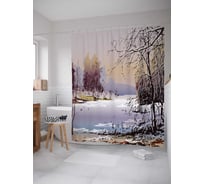 Штора (занавеска) для ванной JoyArty "Речная природа" из сатена, 180х200 см с крючками, sc_15834