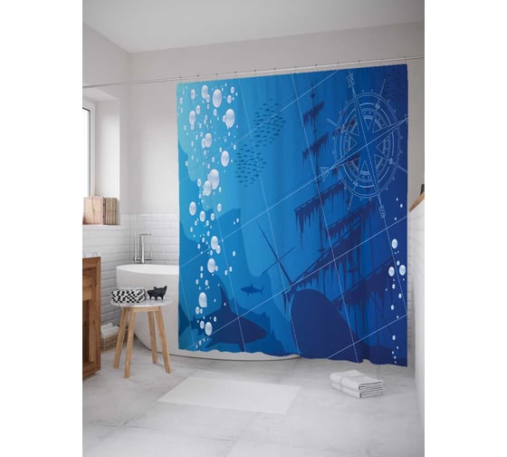 Штора (занавеска) для ванной JoyArty "Затонувшее судно" из сатена, 180х200 см с крючками, sc_12548 1